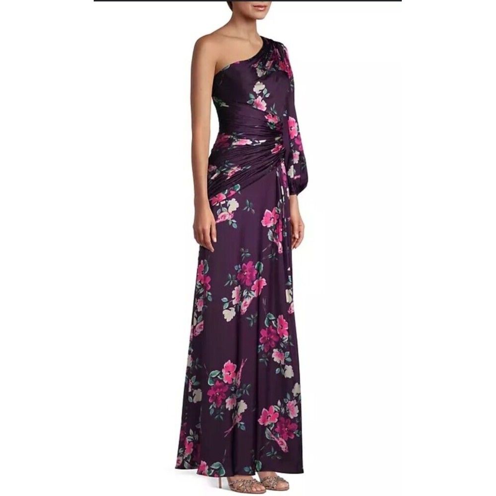 Mac Duggal Purple Floral One-Shoulder Maxi Dress